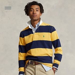 Polo by Ralph Lauren Classic Fit Striped Jersey Rugby Shirt Gold/Newport Navy